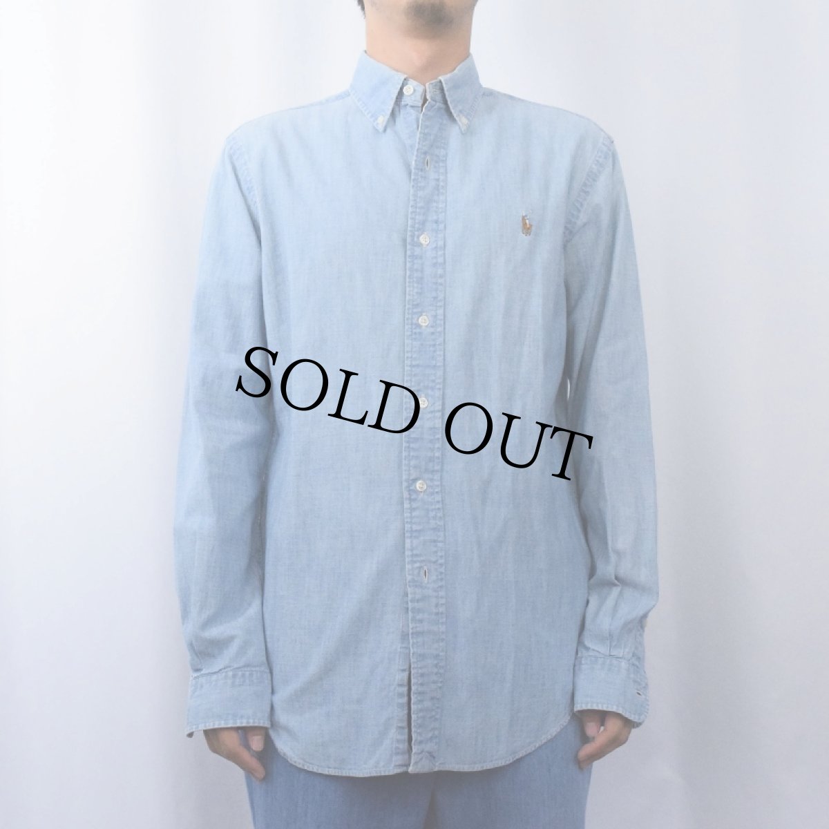 画像2: POLO Ralph Lauren "CLASSIC FIT" ボタンダウン シャンブレーシャツ S (2)