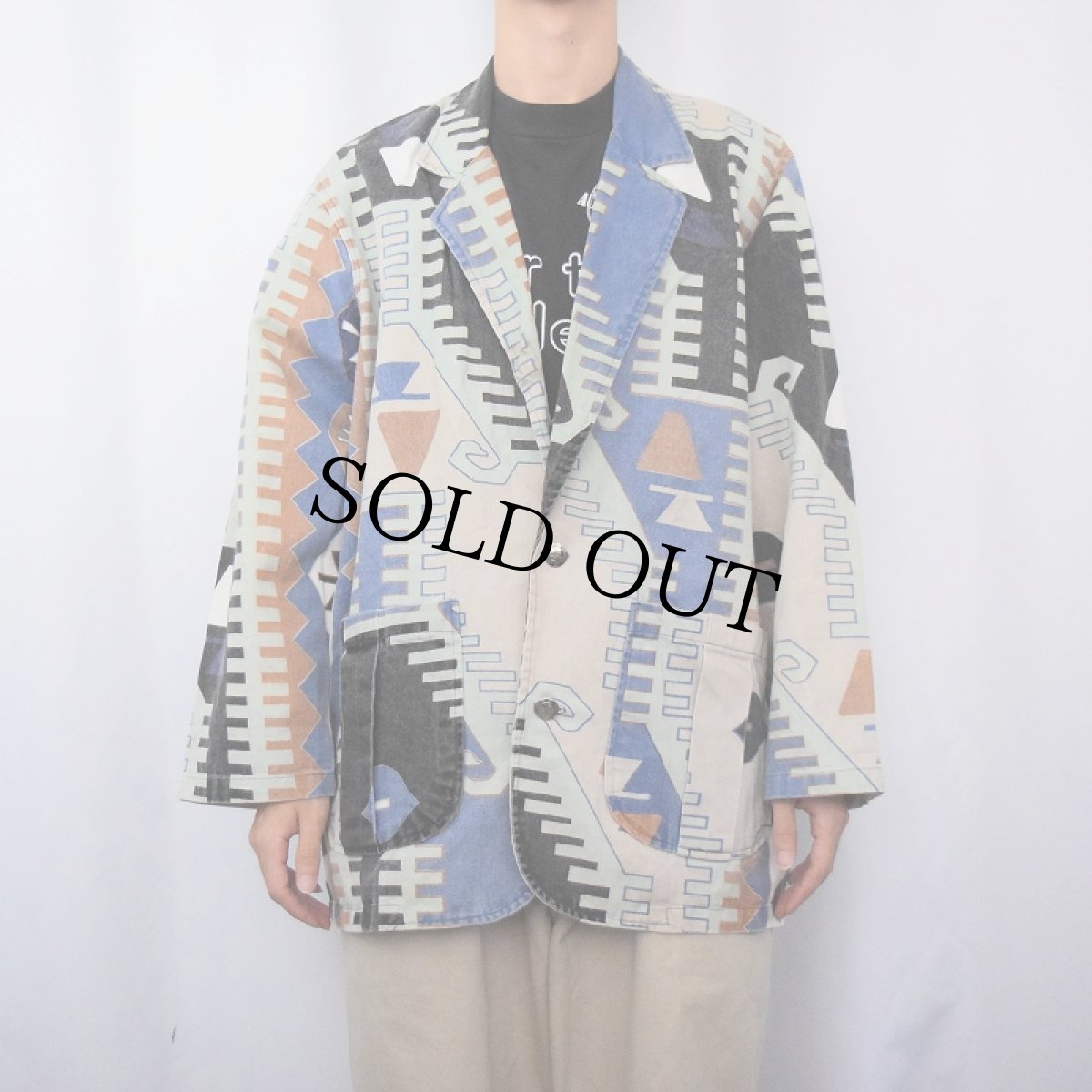 画像2: 90's CHICO'S D.E.S.I.G.N ネイティブ柄 コットンテーラードジャケット SIZE1 (2)