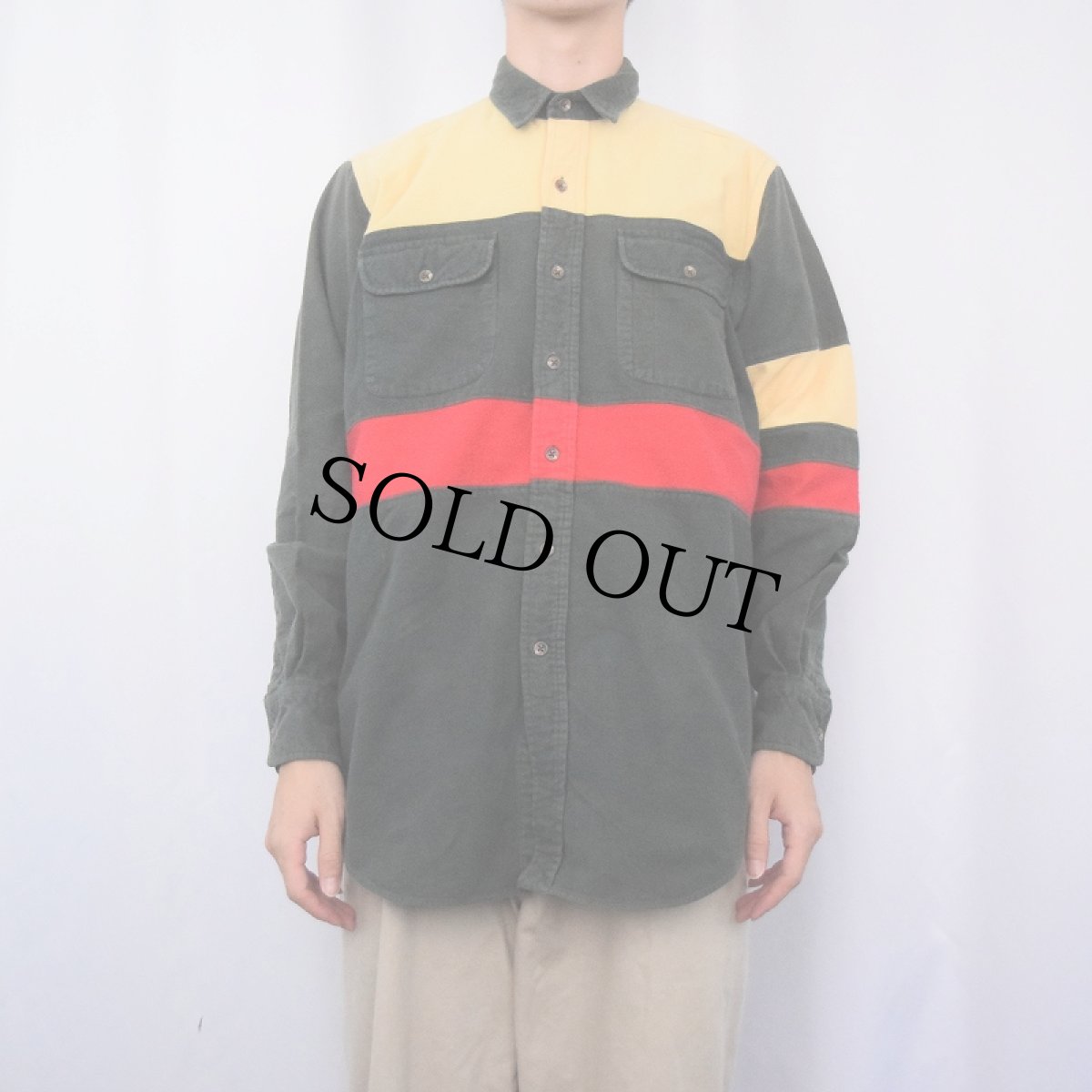 画像2: 90's POLO Ralph Lauren 切り替えデザイン ライトネルシャツ M (2)