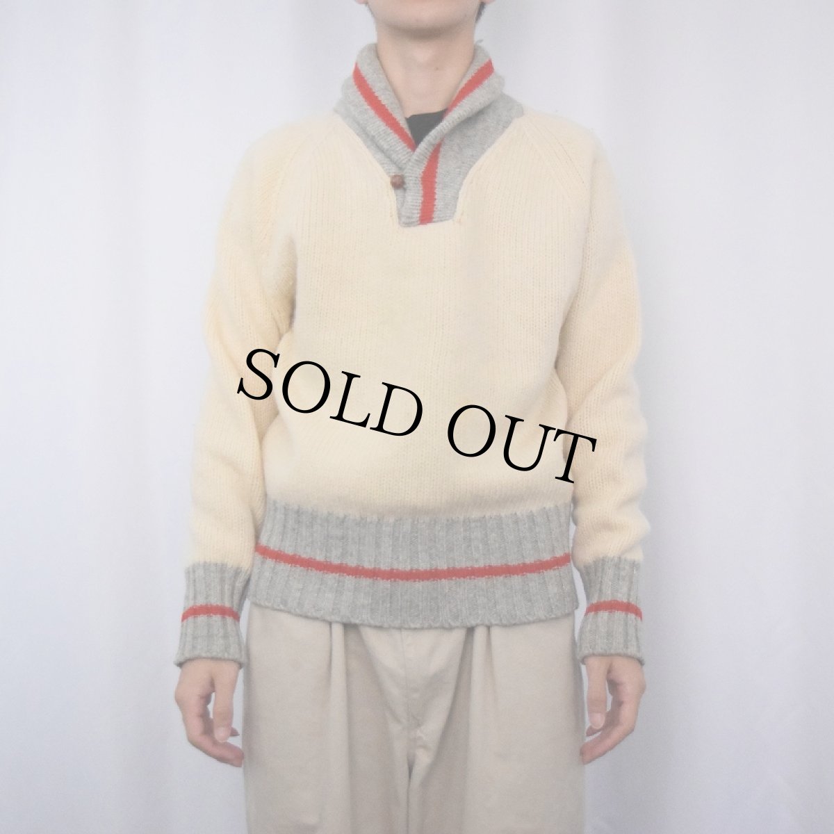 画像2: 90's POLO Ralph Lauren ショールカラー ウールニットセーター M (2)