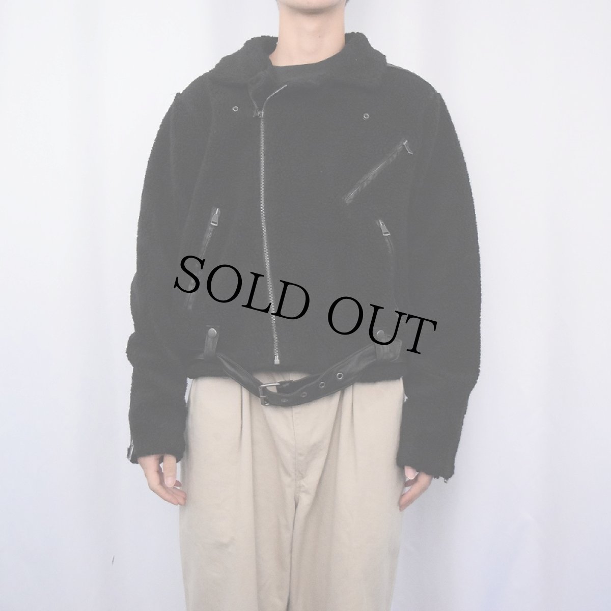 画像2: POLO Ralph Lauren "Double Riders Type" ボアライダースジャケット BLACK XL (2)