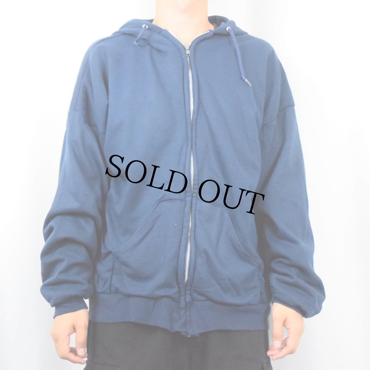 画像2: 80's southwest USA製 裏サーマル スウェットジップパーカー NAVY XLT (2)