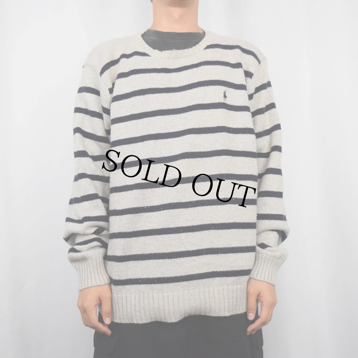 画像2: POLO Ralph Lauren ロゴ刺繍 ボーダー柄 コットンニットセーター XL (2)