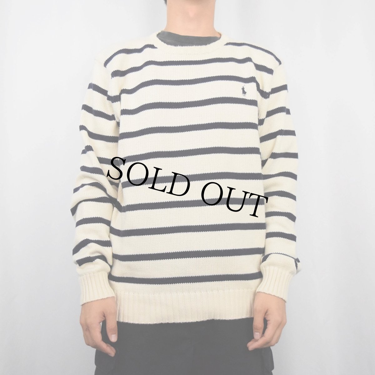 画像2: POLO Ralph Lauren ロゴ刺繍 ボーダー柄 コットンニットセーター L (2)