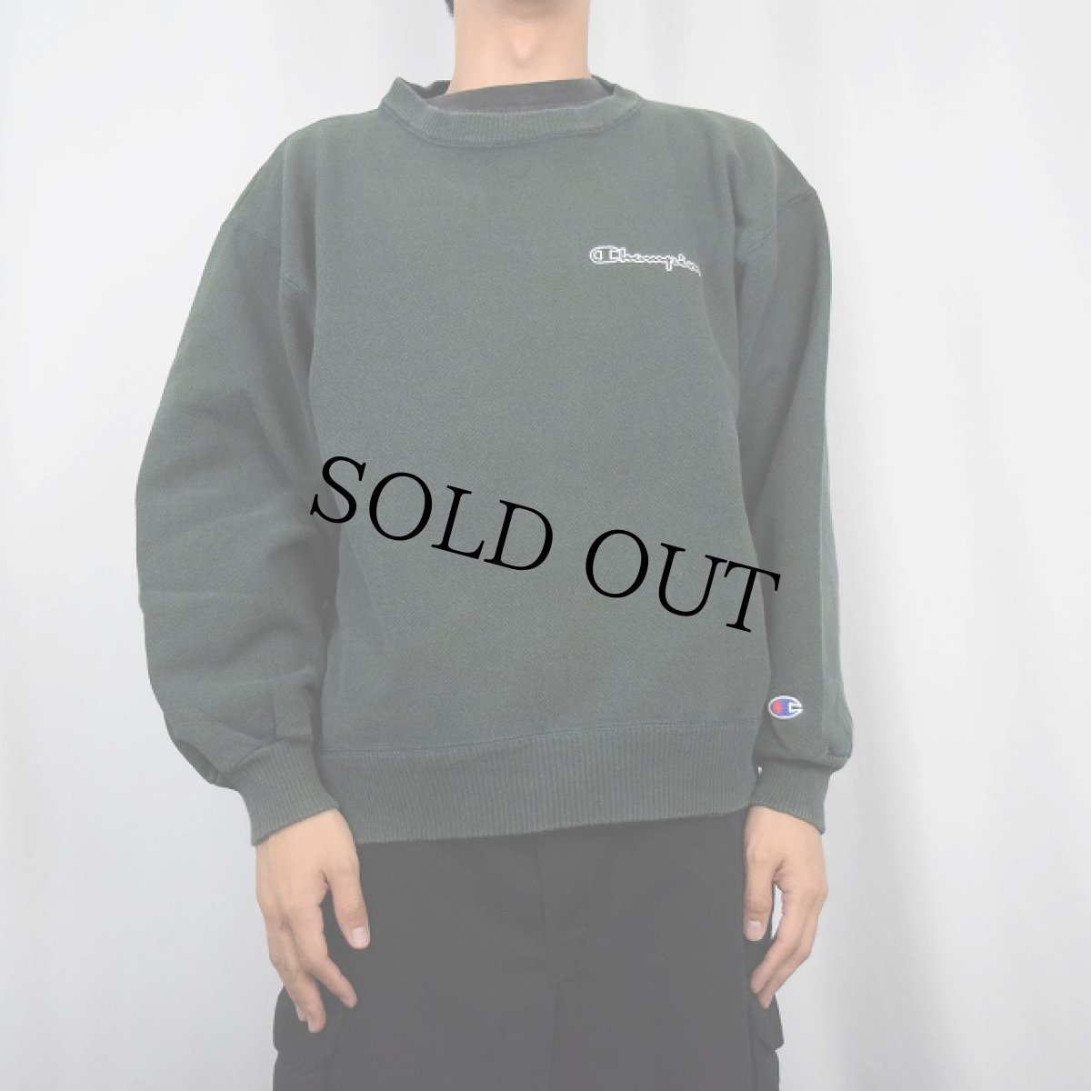 画像2: 90's Champion ロゴ刺繍 鹿の子スウェット L (2)