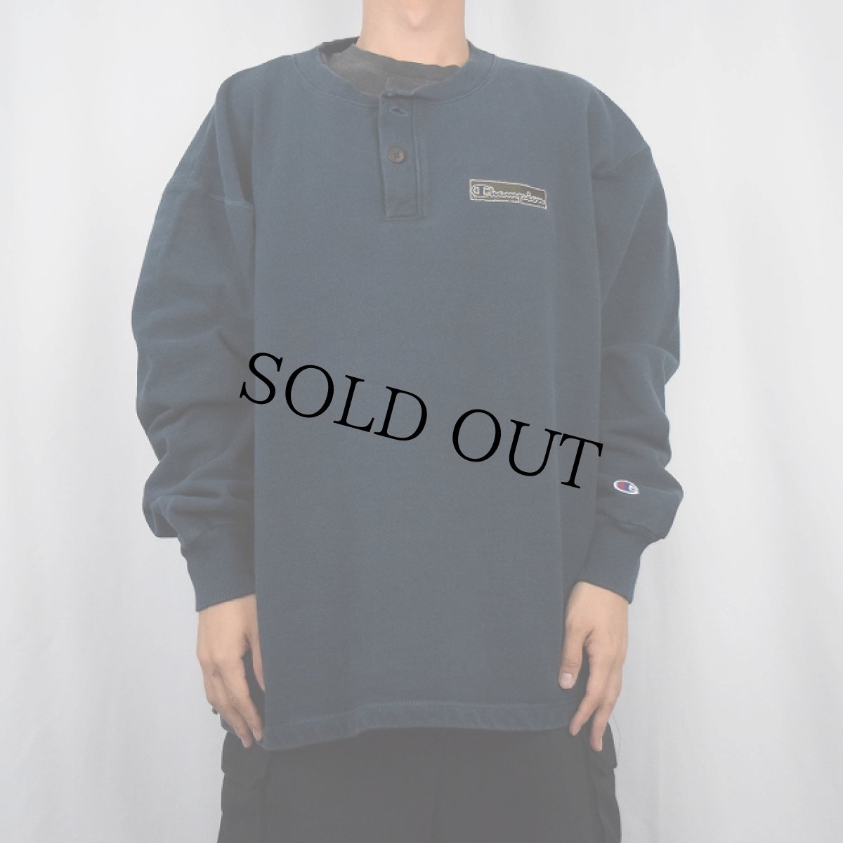 画像2: 90's Champion USA製 ヘンリーネック 鹿の子スウェット XL (2)