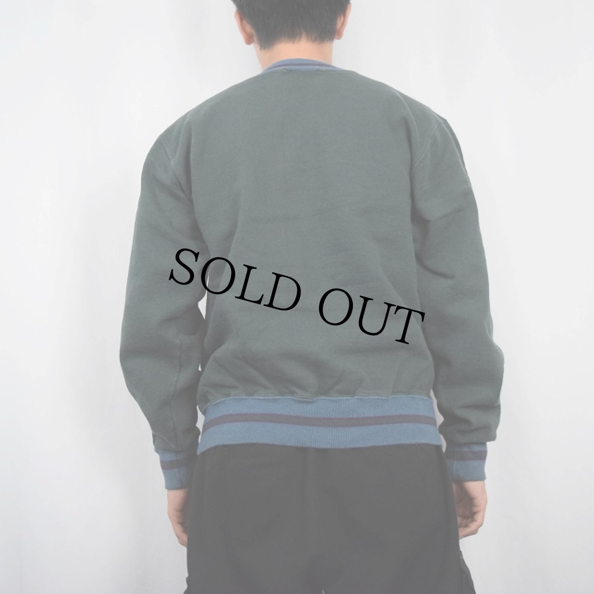 画像3: 90's Champion USA製 ヘンリーネック リブボーダースウェット M (3)