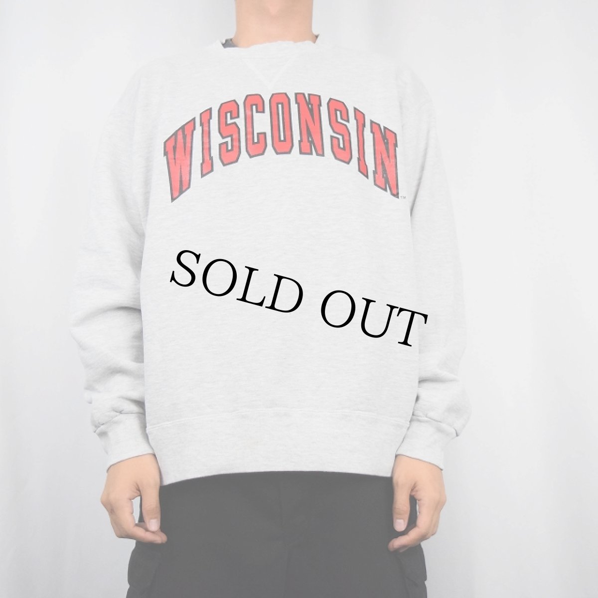 画像2: 90's Champion USA製 前V "WISCONSIN" プリントスウェット XL (2)