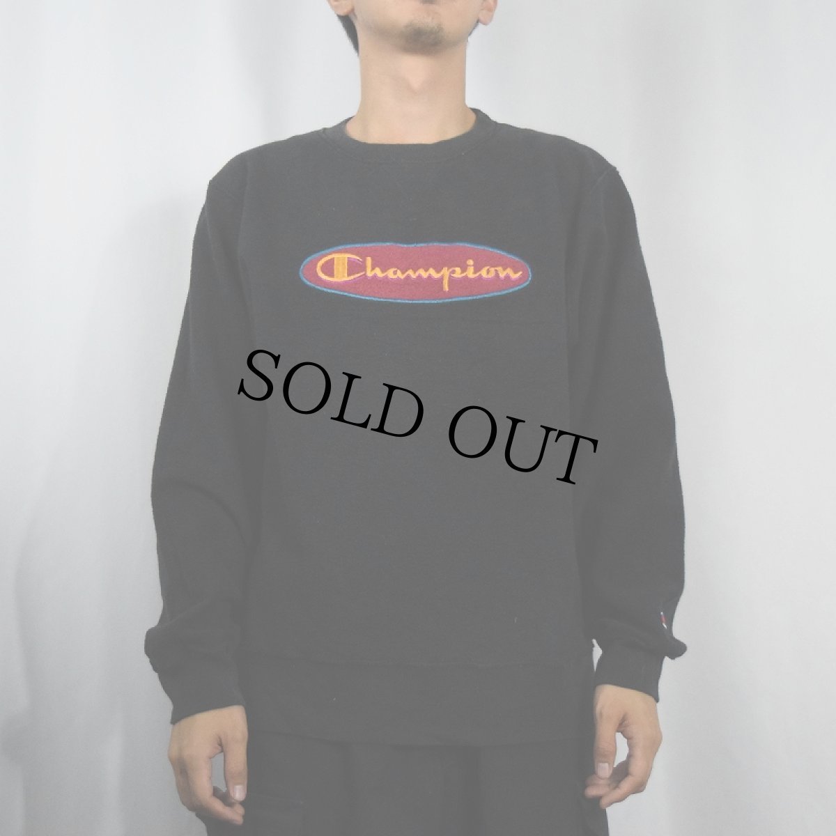 画像3: 90's Champion USA製 前V イレギュラー刺繍 スウェット BLACK M (3)