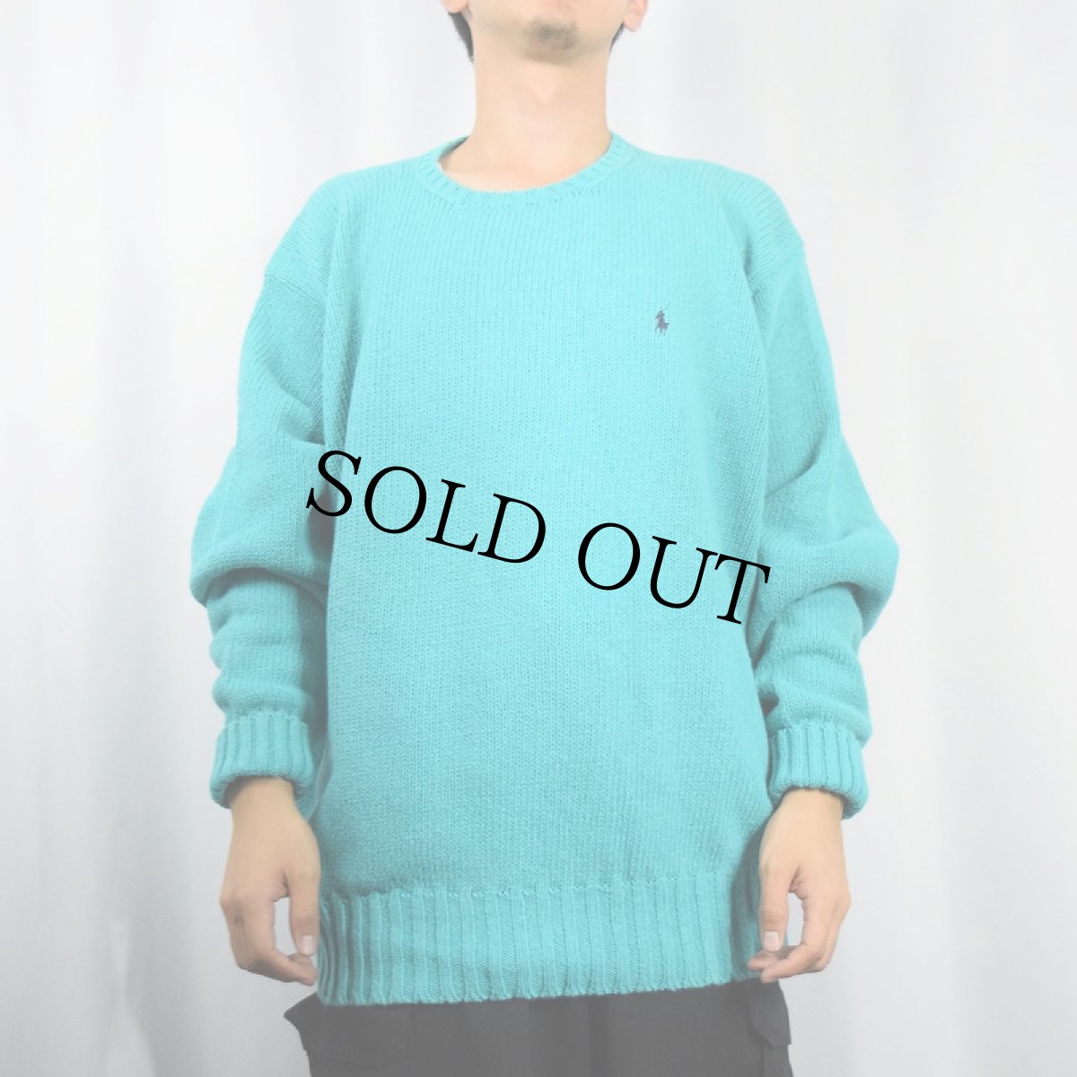 画像2: 90's POLO Ralph Lauren ロゴ刺繍 コットンニットセーター XL (2)