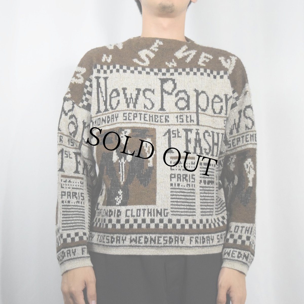 画像3: Donna pui ITALY製 "News Paper" アクリル×ウール ニュースペーパー柄織りニットセーター (3)
