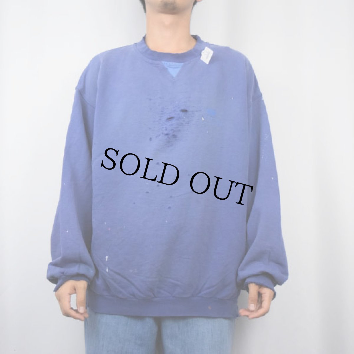 画像2: 80's〜 DEE "HP OPEN VIEW" 前V ペンキペイント プリントスウェット XL (2)