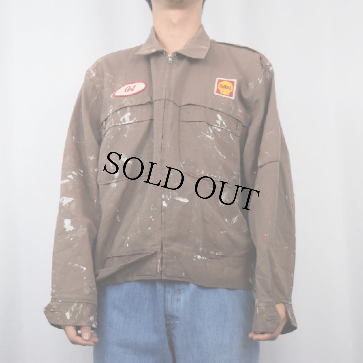 画像2: 60〜70's "SHELL" ロゴ刺繍 ペンキペイントワークジャケット (2)