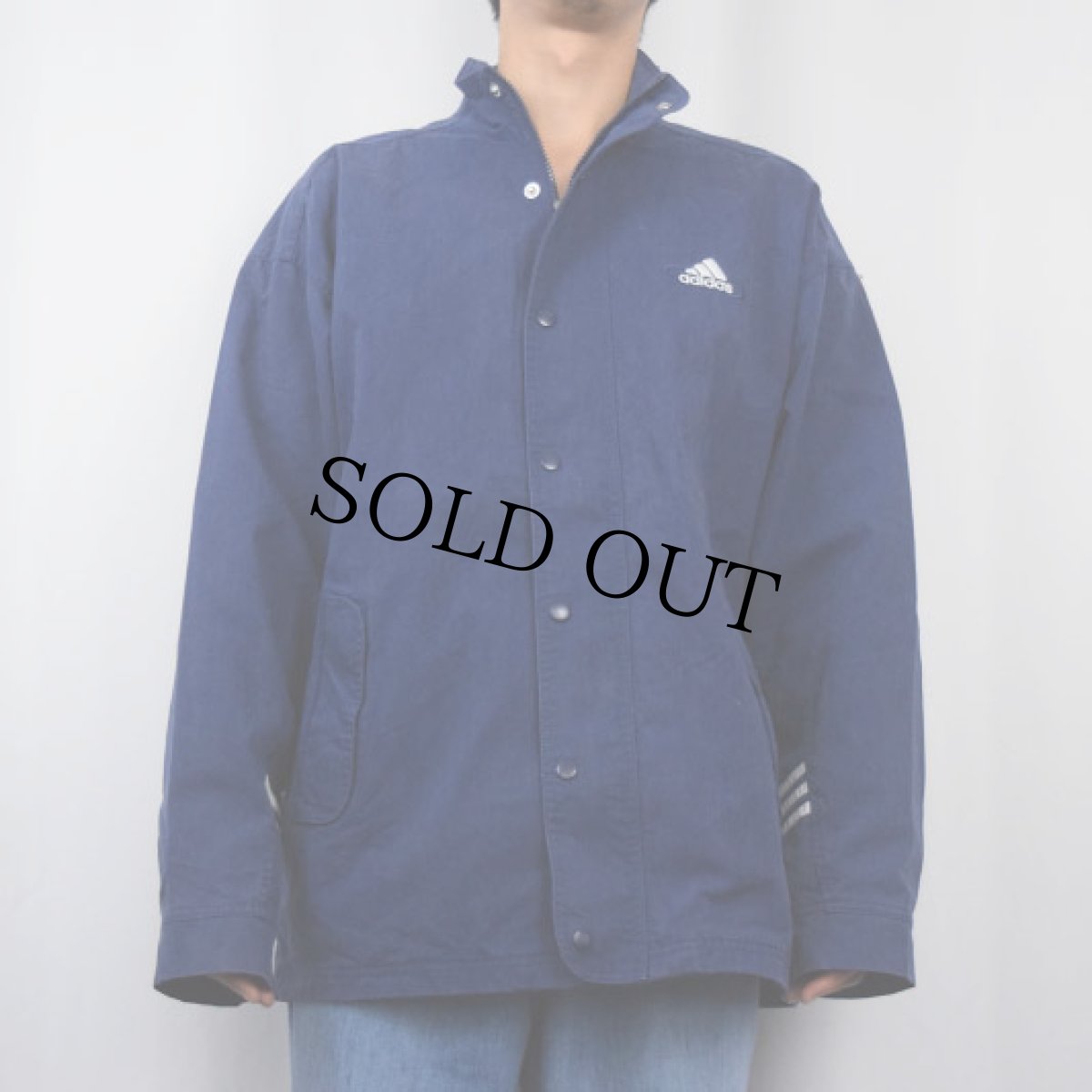 画像2: 90's adidas ロゴ刺繍 コットン×ナイロン ジャケット NAVY M (2)