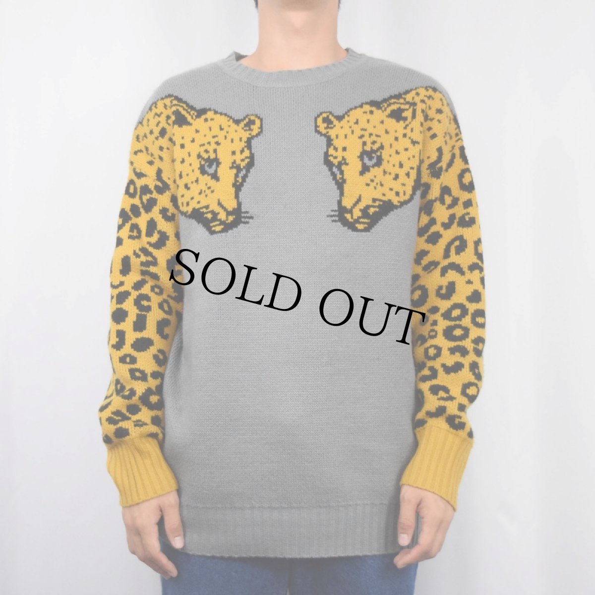 画像2: ヒョウ柄織りニットセーター M (2)