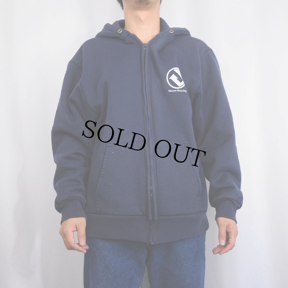 画像3: 90's CAMBER USA製 "Moscow Recycling" 裏サーマルプリントスウェットジップパーカー NAVY (3)