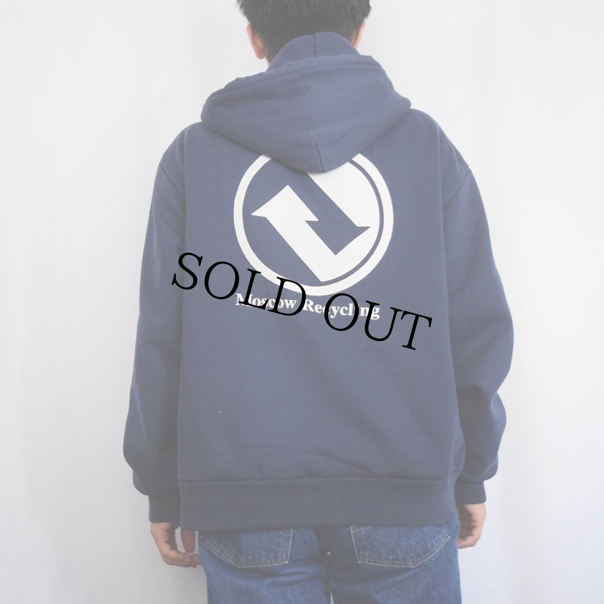 画像4: 90's CAMBER USA製 "Moscow Recycling" 裏サーマルプリントスウェットジップパーカー NAVY (4)