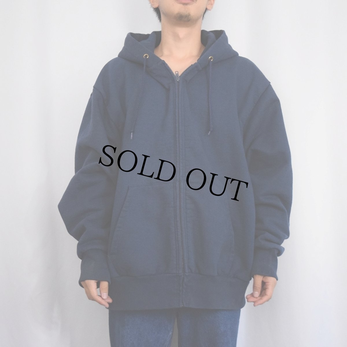 画像2: 90's CAMBER USA製 裏サーマル スウェットジップパーカー NAVY 2XL (2)