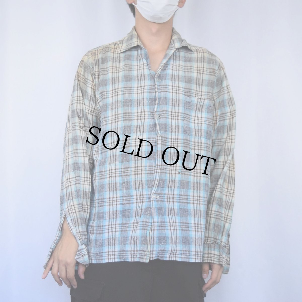 画像2: 50〜60's TULANE Sportswear チェック柄 コットンオープンカラーシャツ (2)