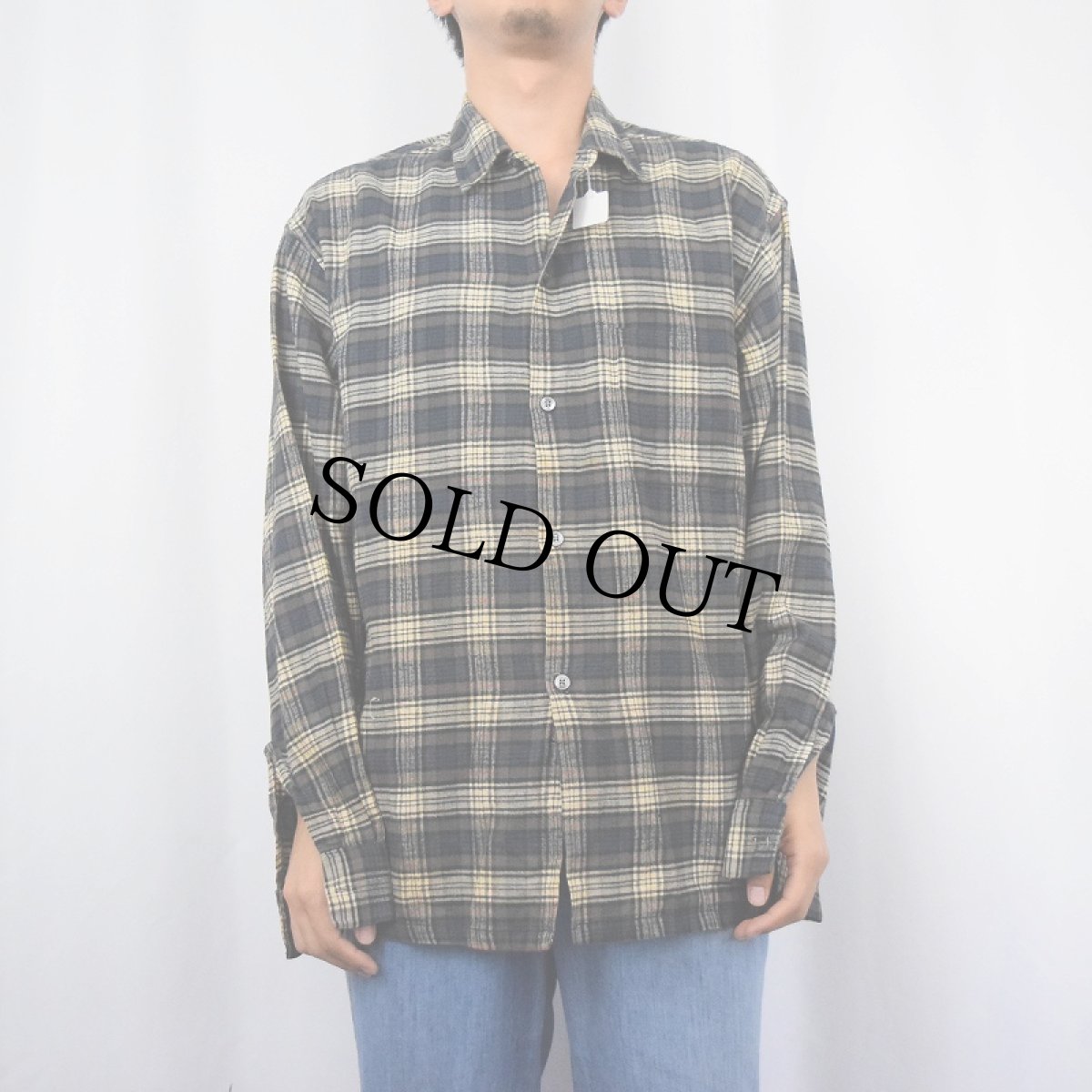 画像2: 60's Turinella チェック柄 オープンカラー ライトネルシャツ L (2)