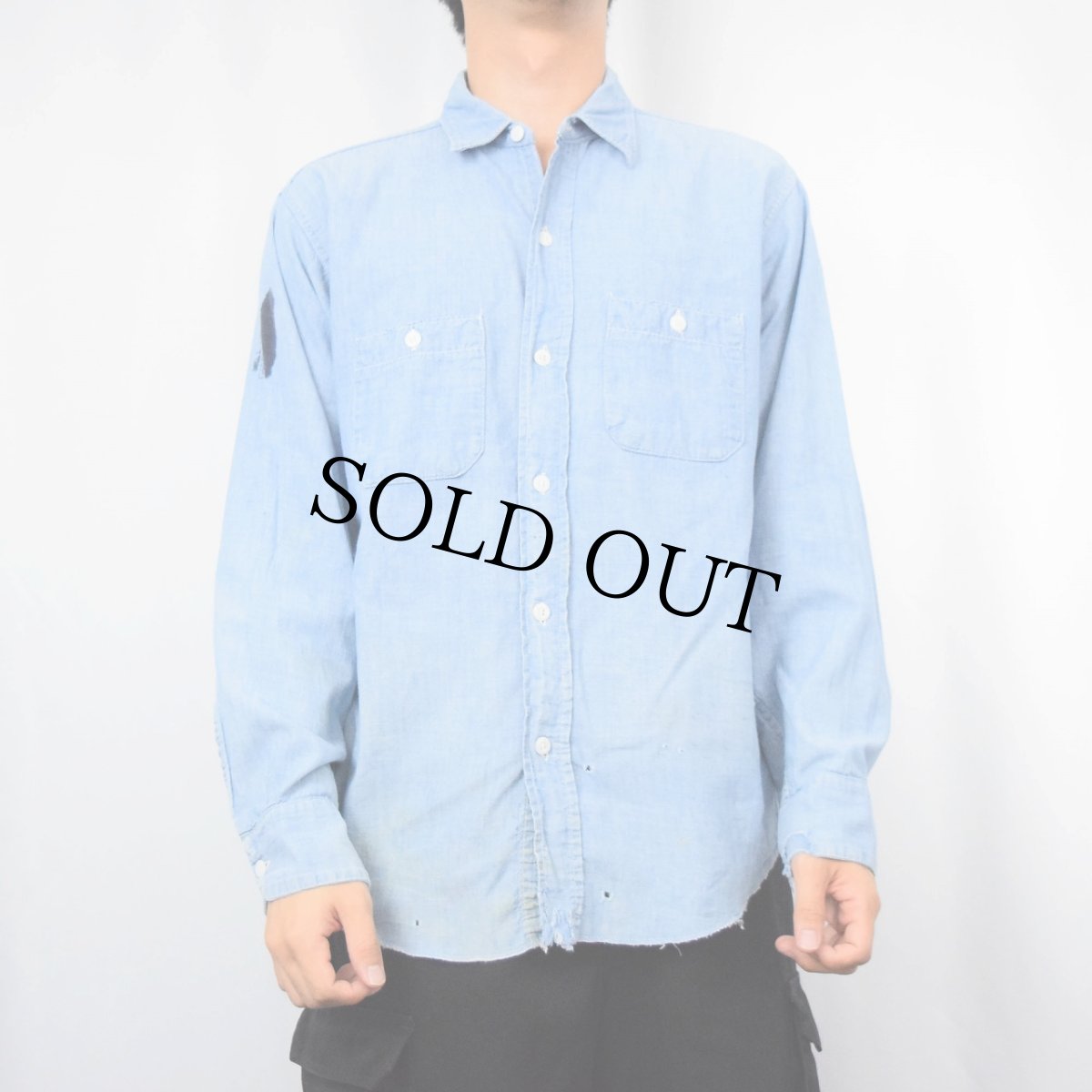 画像2: 60's HEAVY DUTY シャンブレーワークシャツ SIZE16 (2)