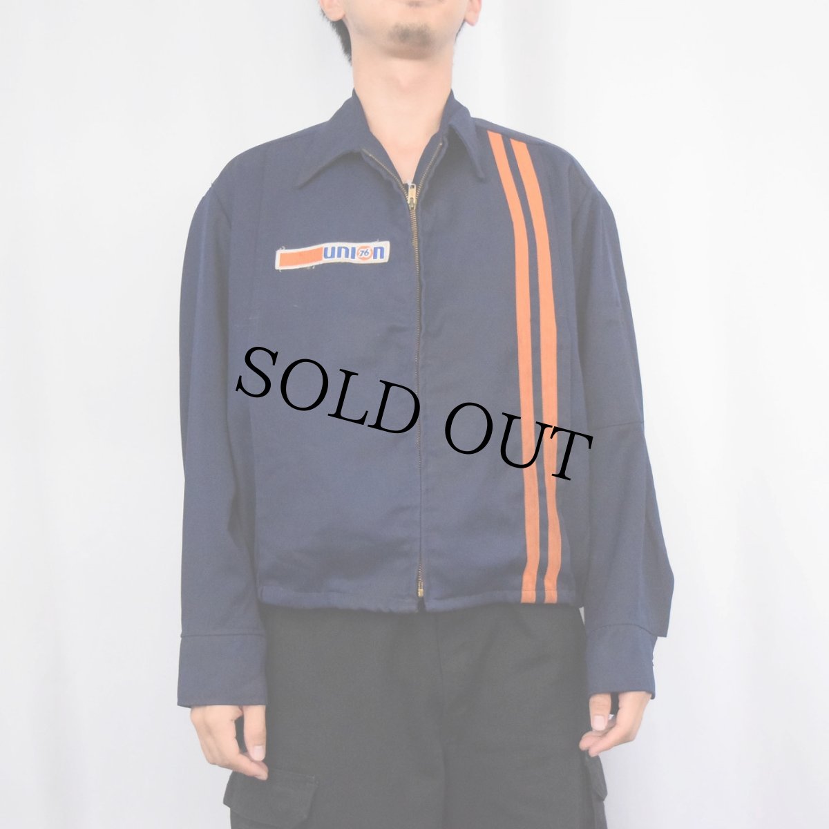 画像2: 60〜70's BOSS "UNION76" パッチカスタム ワークジャケット NAVY M (2)