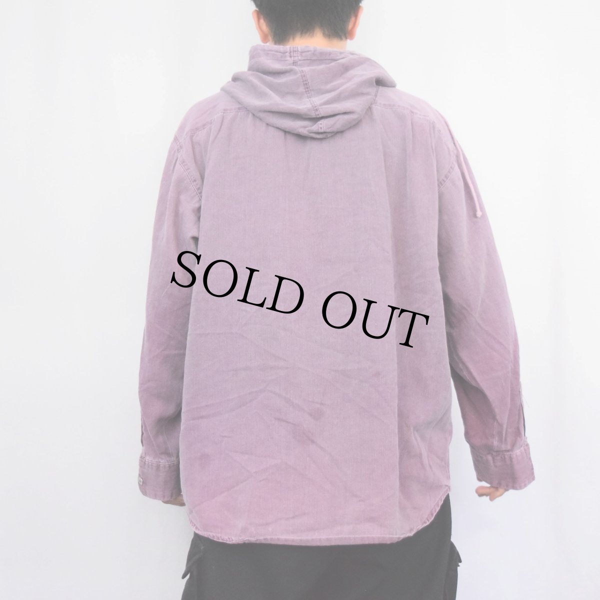 画像3: 90's RHINOCEROS オーバーダイ フード付きコットンシャツ L (3)