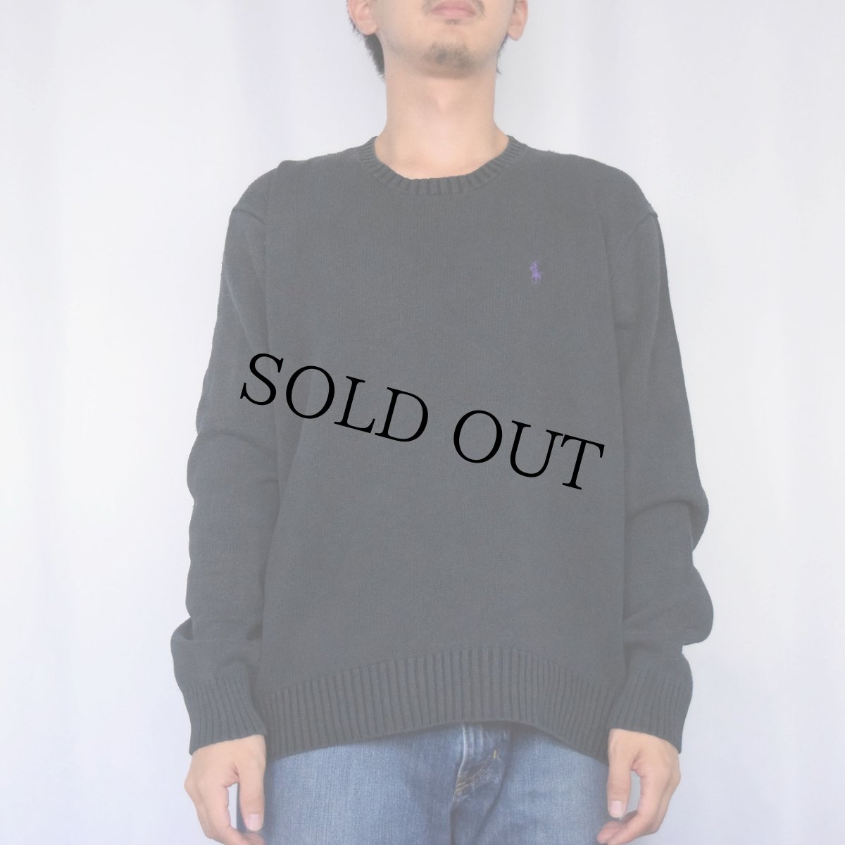 画像2: POLO Ralph Lauren ロゴ刺繍 コットンニットセーター BLACK L (2)