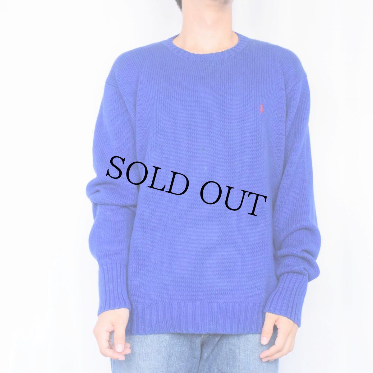 画像2: 90's POLO Ralph Lauren ロゴ刺繍 コットンニットセーター L (2)