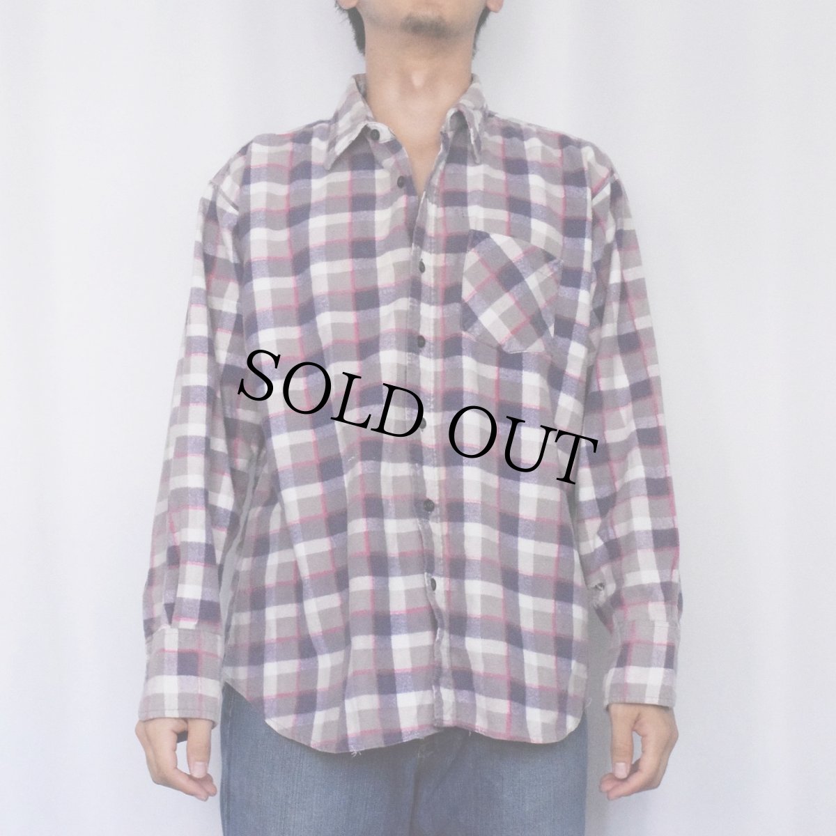 画像2: 80's〜 B.M.T. LINES チェック柄 プリントネルシャツ XL (2)