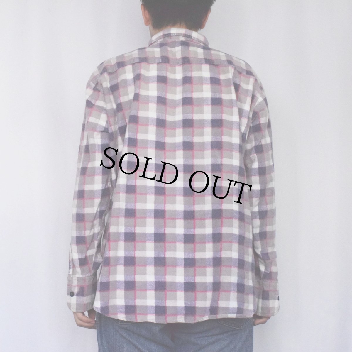 画像3: 80's〜 B.M.T. LINES チェック柄 プリントネルシャツ XL (3)