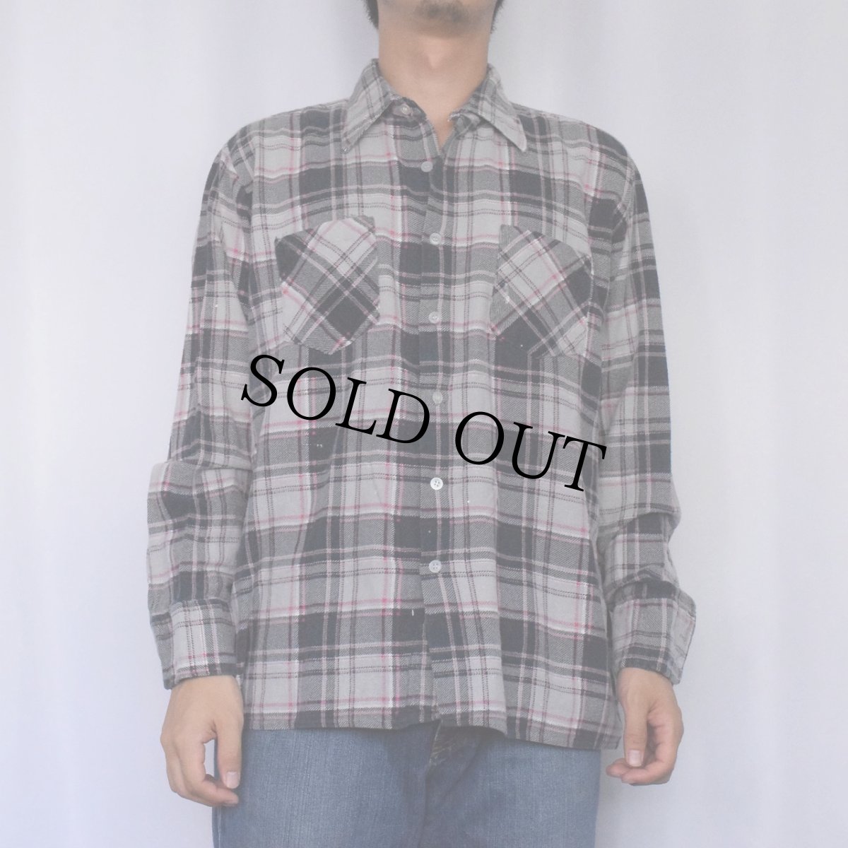 画像2: 70's WEDGEFIELD チェック柄 プリントネルシャツ L (2)