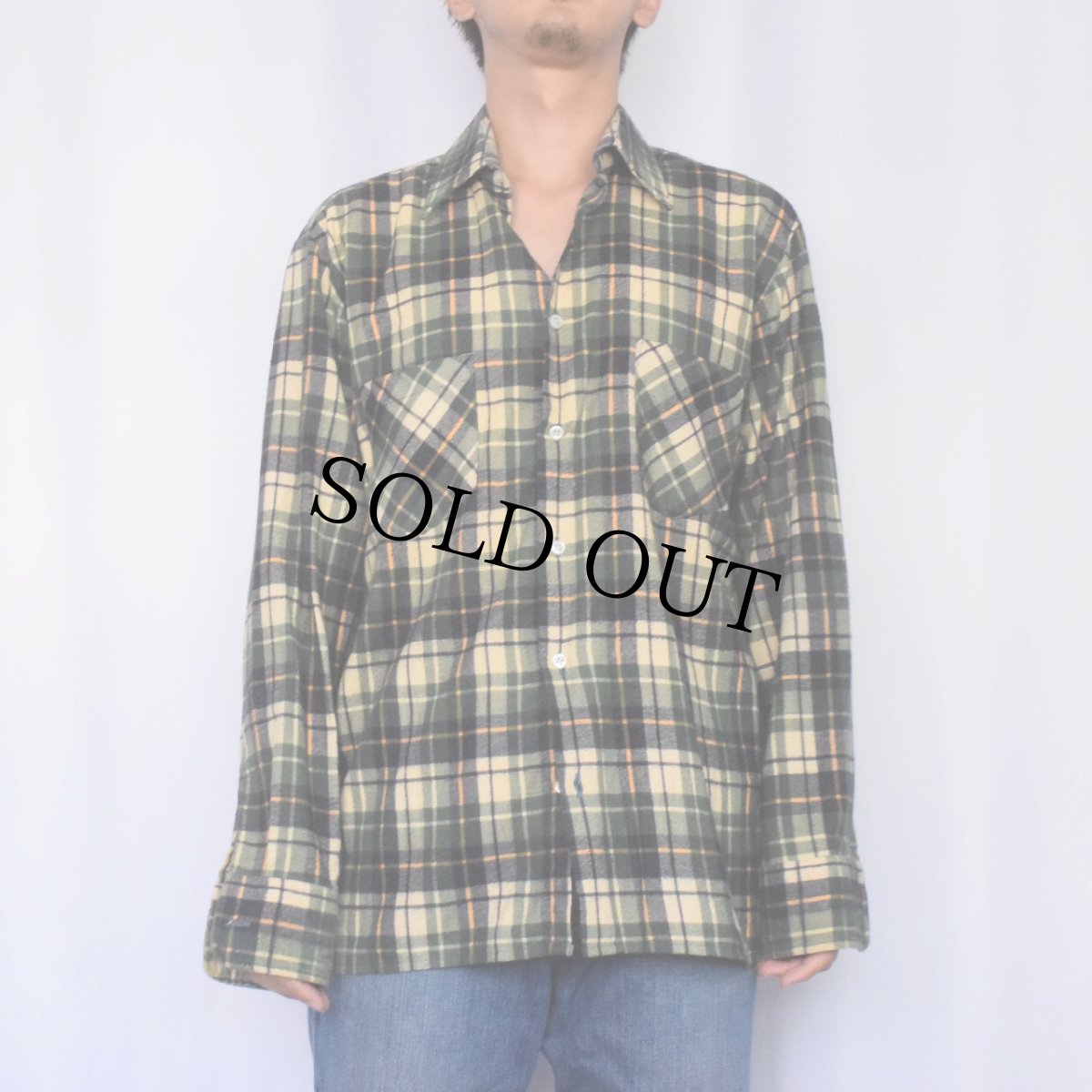 画像2: 70's Dickies チェック柄 プリントネルシャツ M (2)