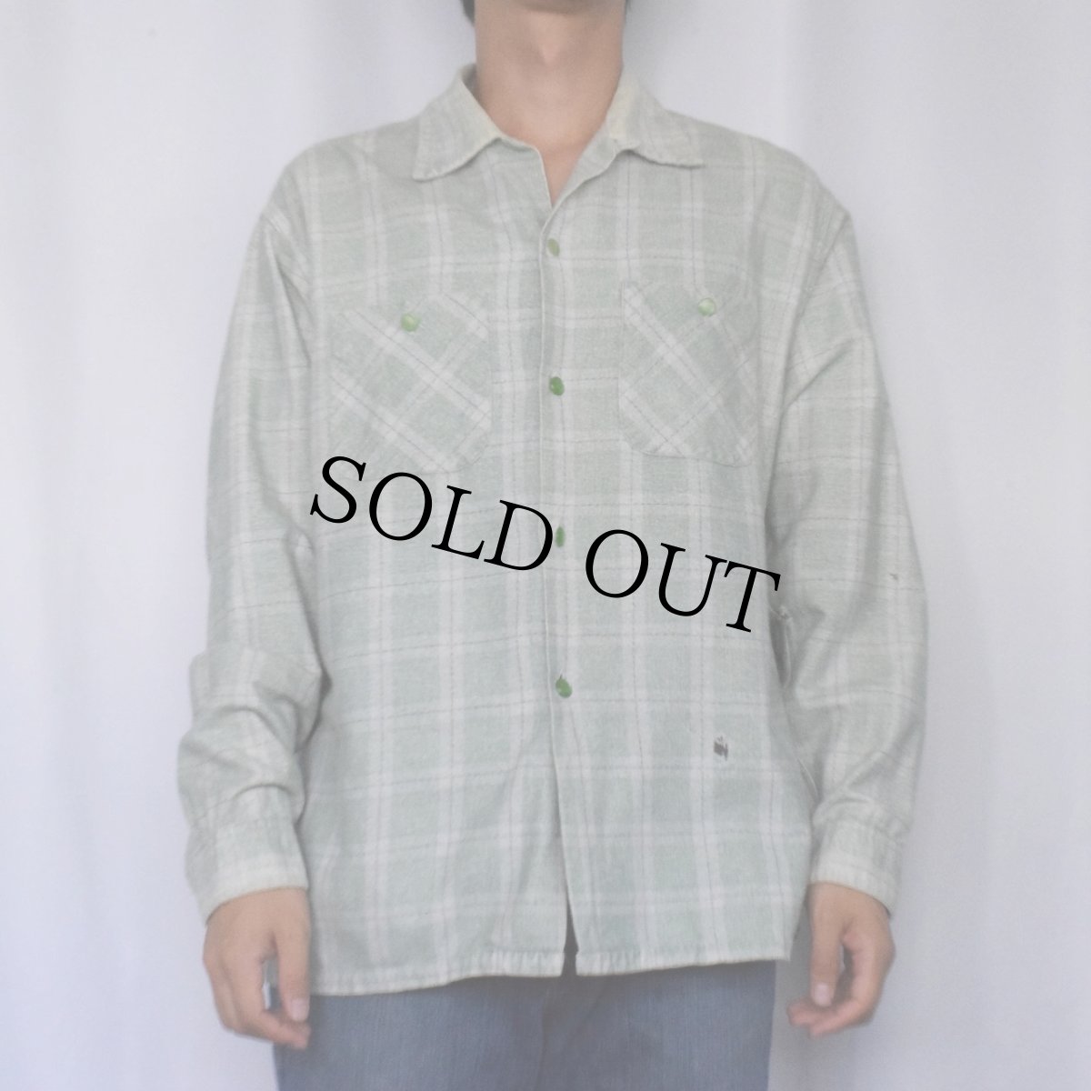 画像2: 50's PENNEY'S TOWNCRAFT チェック柄 オープンカラープリントネルシャツ SIZE16-16 1/2 (2)