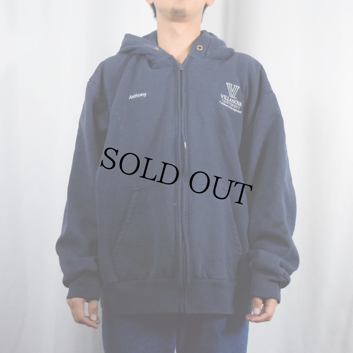 画像2: 90's CAMBER USA製 "VILLANOVA UNIVERSITY" ロゴ刺繍 裏サーマル スウェットジップパーカー NAVY 2XL (2)