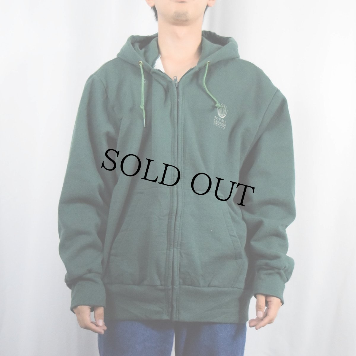 画像2: 90's CAMBER USA製 "POWELL GARDENS" ロゴ刺繍 裏サーマル スウェットジップパーカー XL (2)