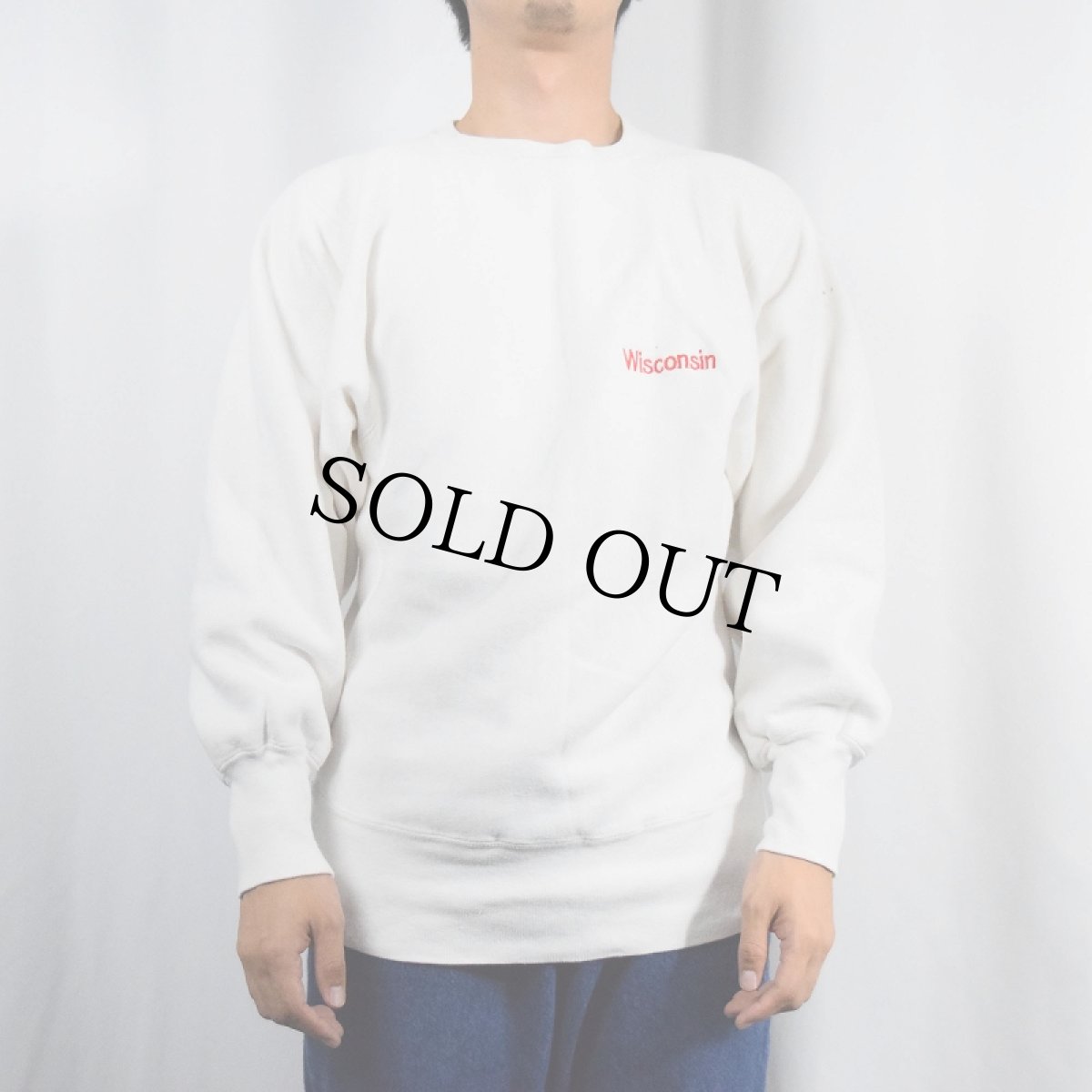 画像2: 80's Champion REVERSE WEAVE トリコタグ USA製 "Wisconsin" 刺繍スウェット L (2)