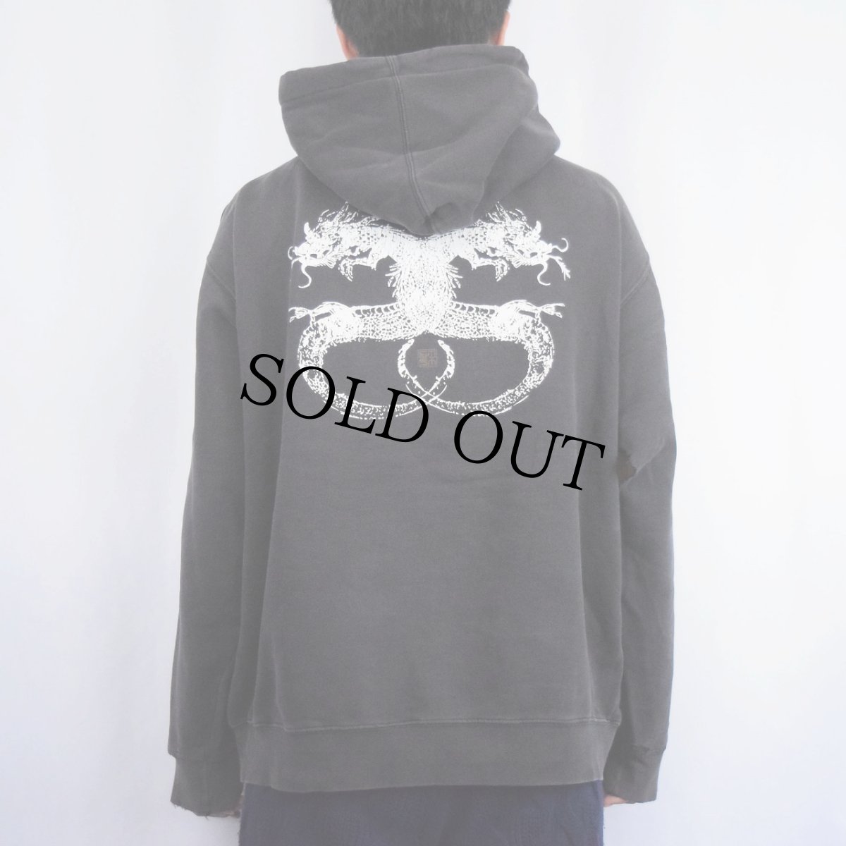 画像4: STUSSY 龍プリントスウェットフーディー L (4)