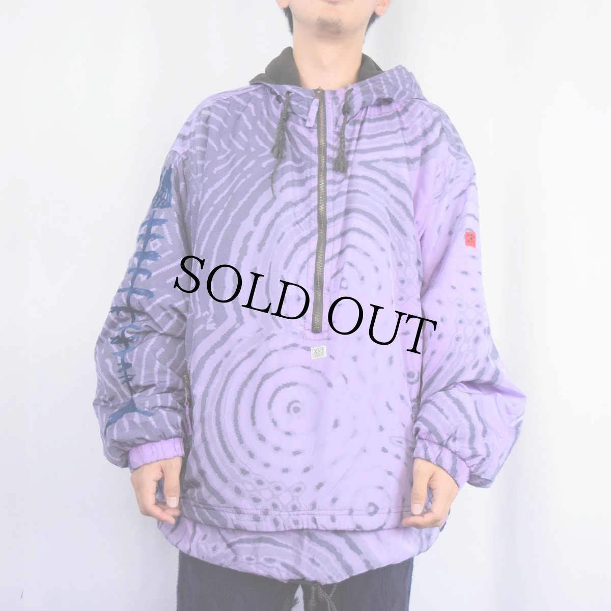 画像3: XS EXES メッセージ刺繍 総柄 ナイロンスキージャケット L (3)