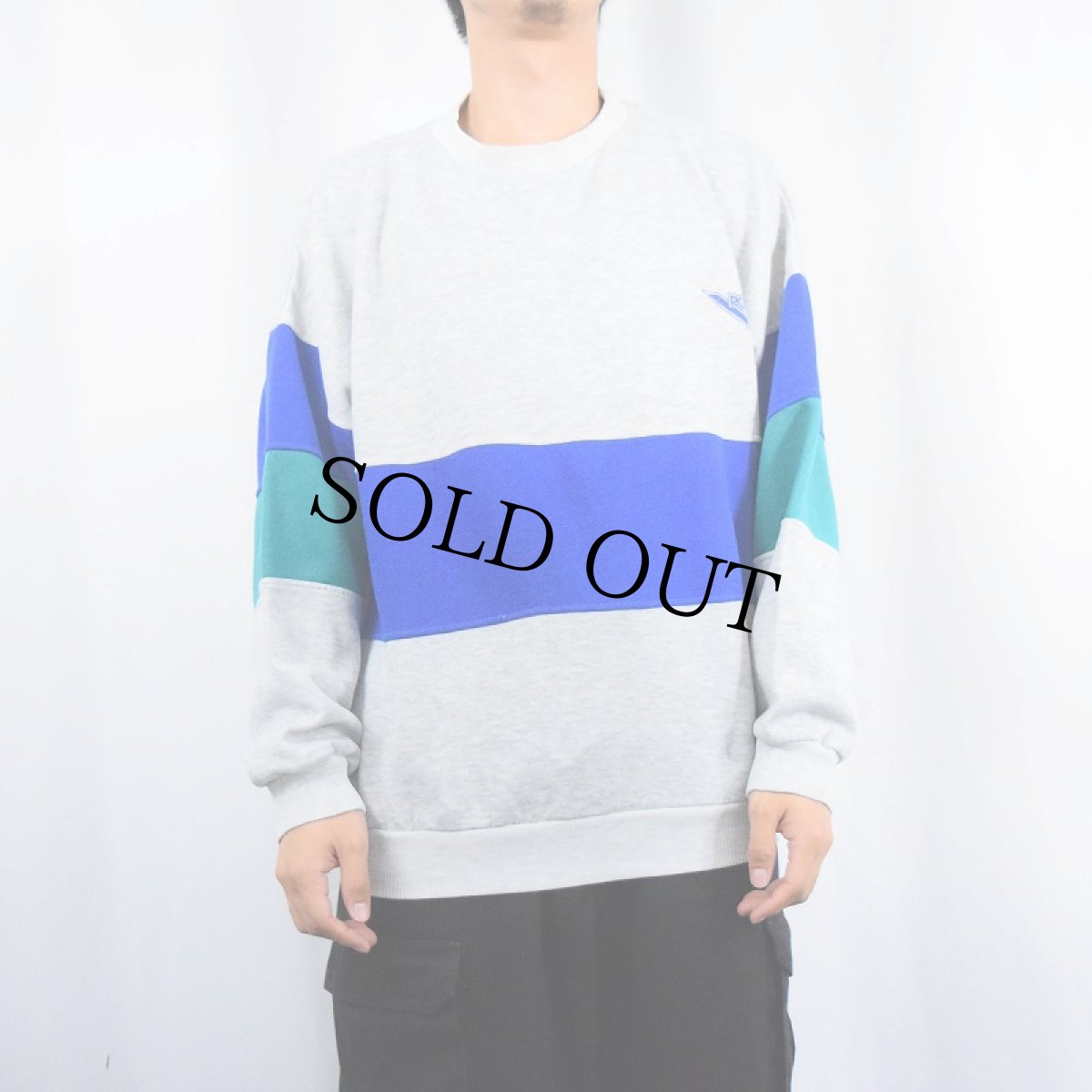 画像2: 80's PONY 切り替えデザイン スニーカーブランド ロゴプリントスウェット XL (2)