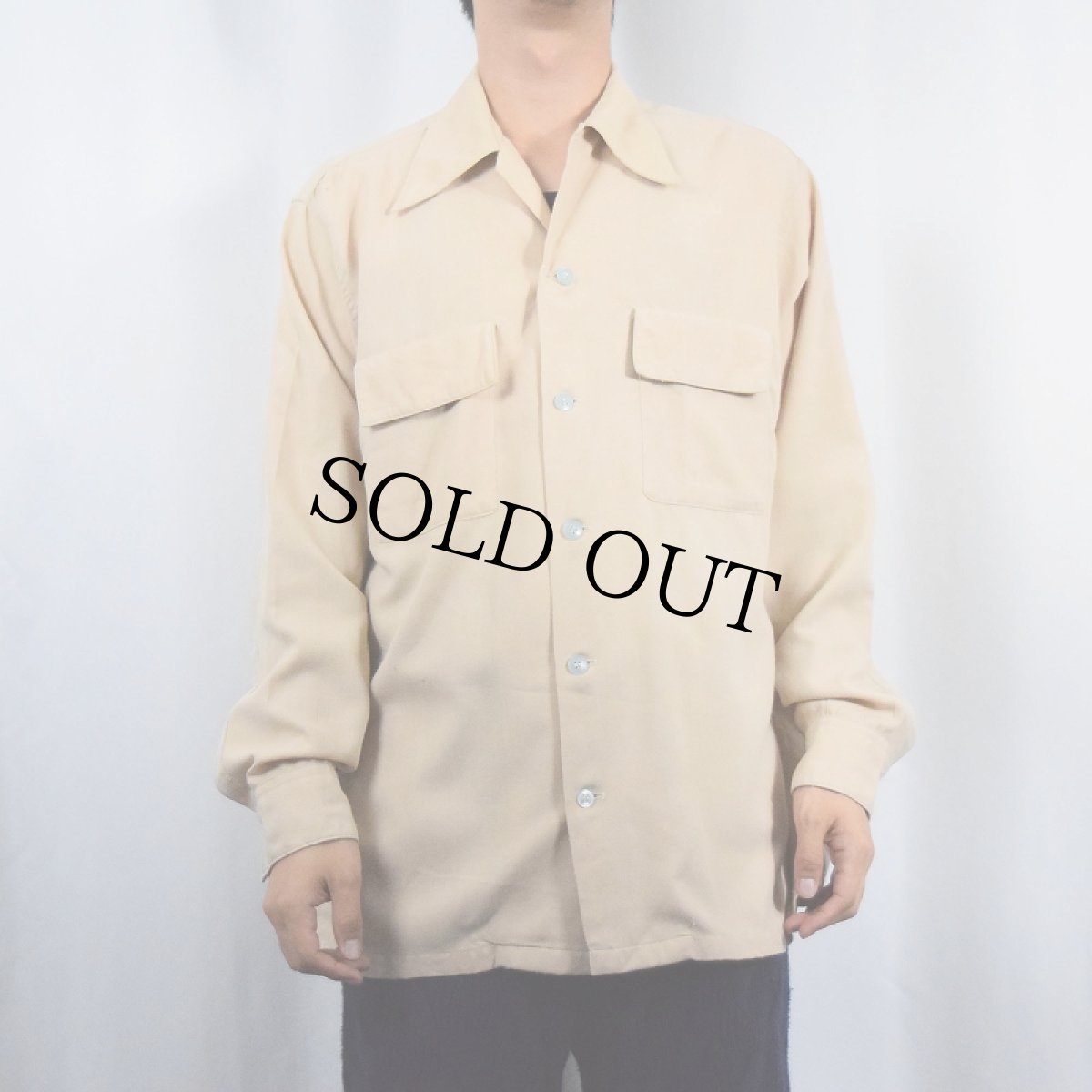 画像2: 40〜50's Van Heusen ナイロン×レーヨン オープンカラーシャツ L (2)