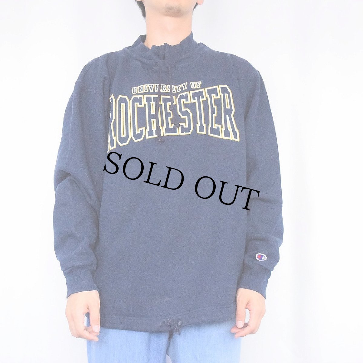 画像2: 90's Champion USA製 "UNIVERSITY OF ROCHESTER" モックネックスウェット NAVY XL (2)