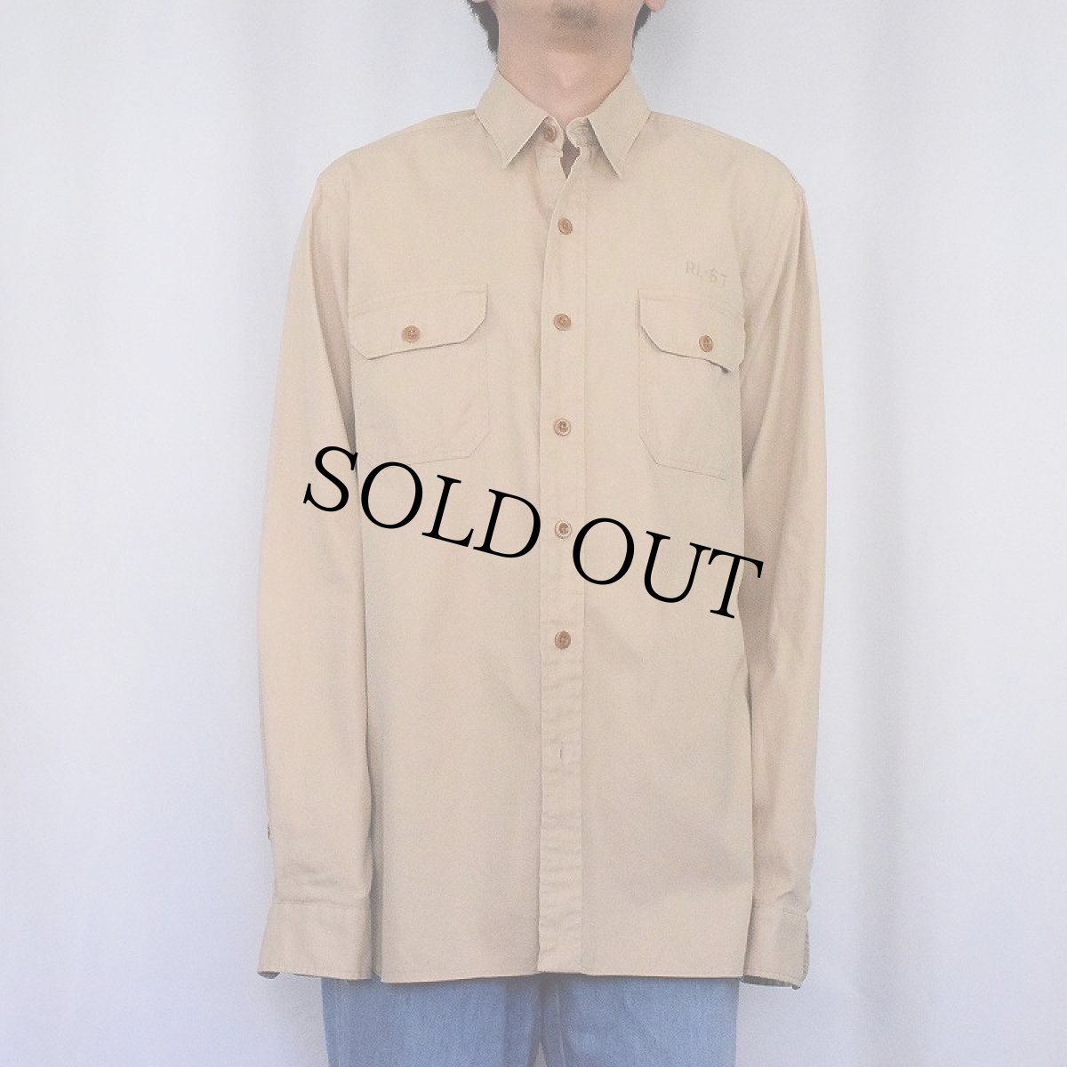 画像3: POLO Ralph Lauren "MILITARY TYPE" ステンシル入り コットンシャツ L (3)