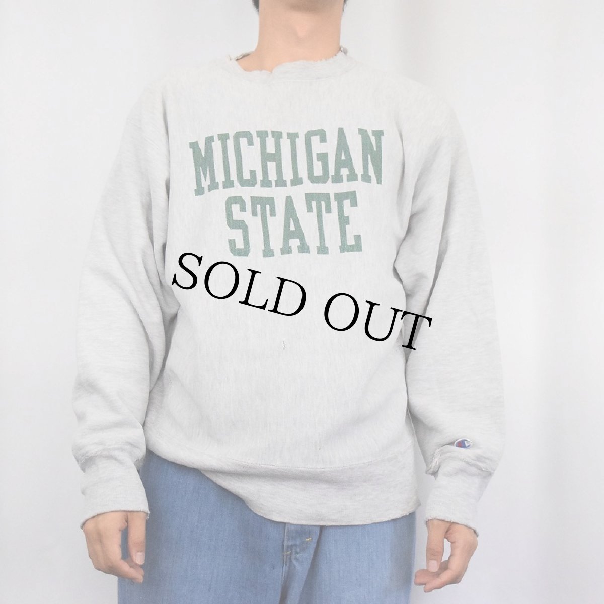 画像2: 80's Champion REVERSE WEAVE USA製 トリコタグ "MICHIGAN STATE" プリントスウェット L (2)