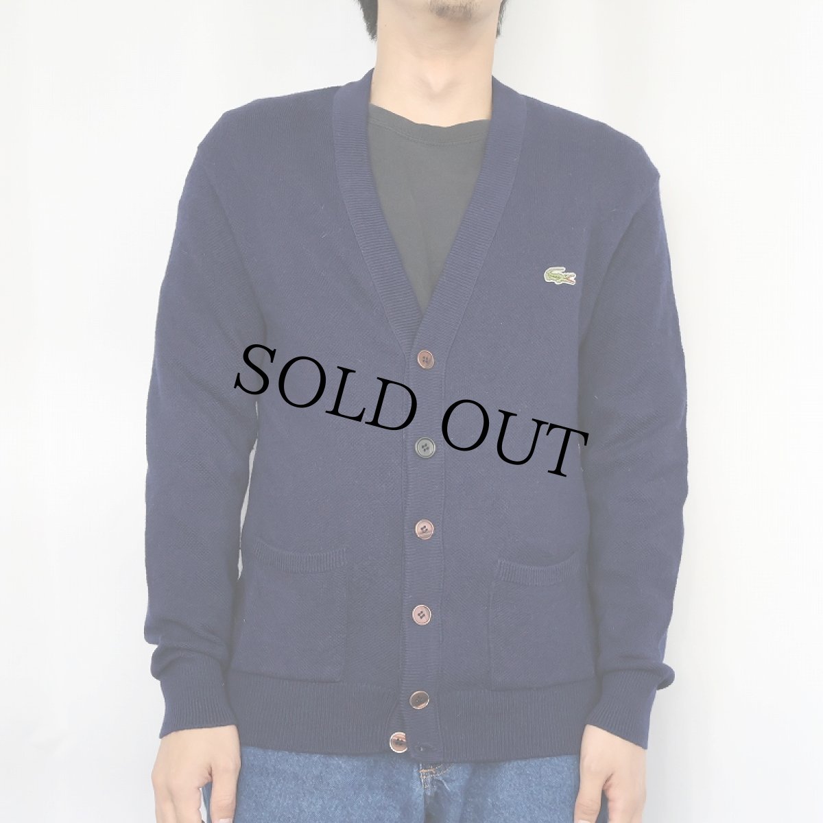 画像2: 70〜80's CHEMISE LACOSTE FRANCE製 ウールニットカーディガン NAVY SIZE5 (2)