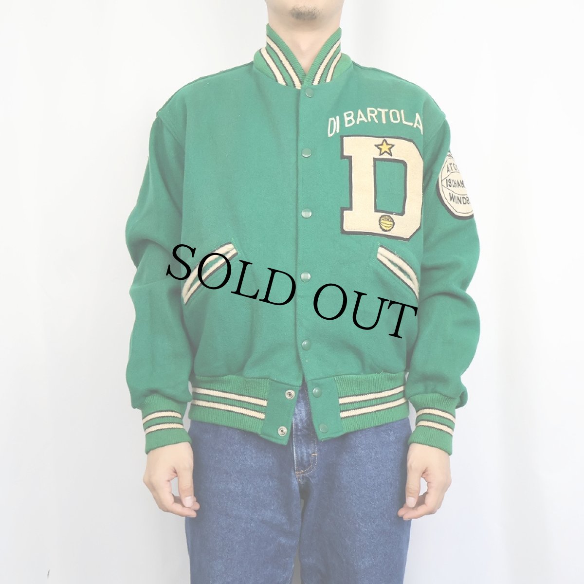 画像2: 【SALE】 60's Powers "DI BARTOLA'S" ワッペン付き メルトンウールスタジャン SIZE42 (2)