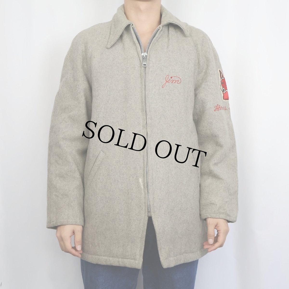 画像3: 50's〜 HEWITT "HIGHLAND HOSE" チェーン刺繍 ジップアップ メルトンウールスタジャン SIZE42 (3)