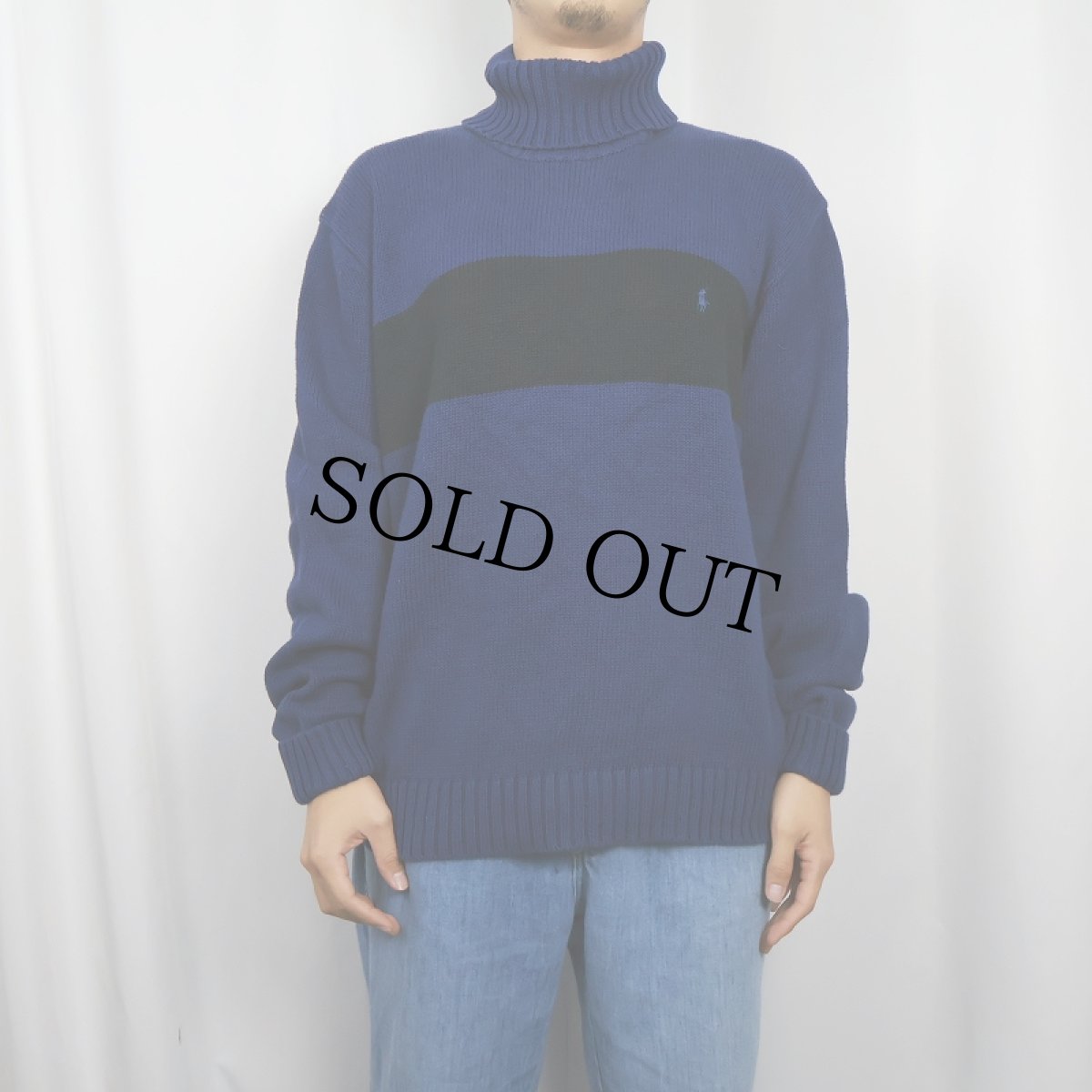 画像2: POLO Ralph Lauren タートルネック コットンニットセーター NAVY L (2)