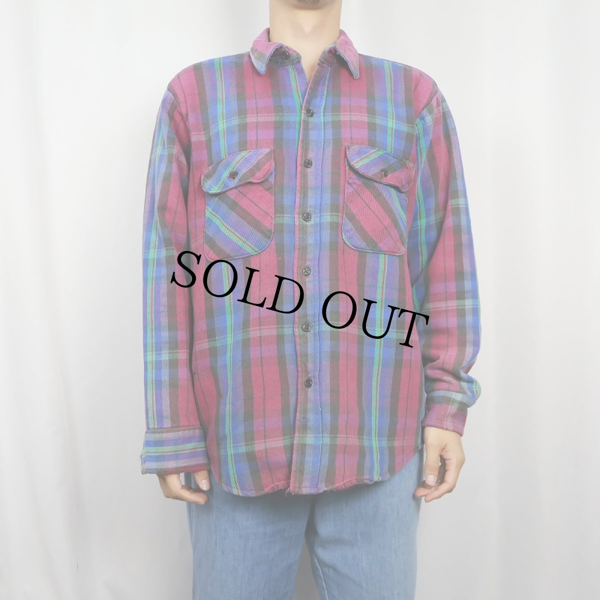 画像2: 70〜80's FIVE BROTHERS USA製 裏キルティング チェック柄 ヘビーネルシャツ M (2)