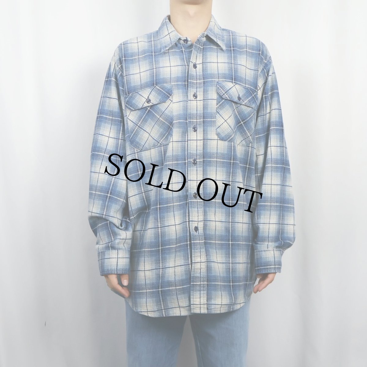 画像2: DAVID TAYLOR チェック柄 プリントネルシャツ XL (2)